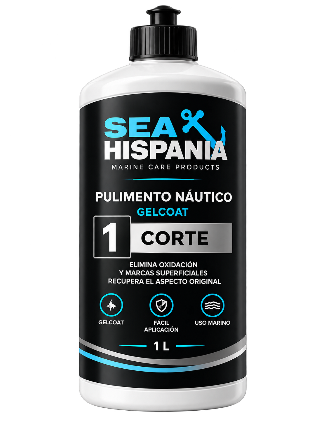 Pulimento náutico gelcoat — Paso 1 Corte · Botella de 1 litro
